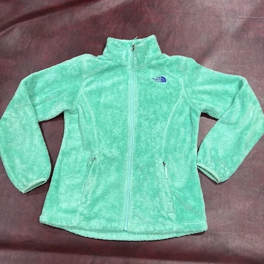 The North Face Girls Turquoise Plush Furry Fleece Zip Up Jacket - Size LG 14/16
